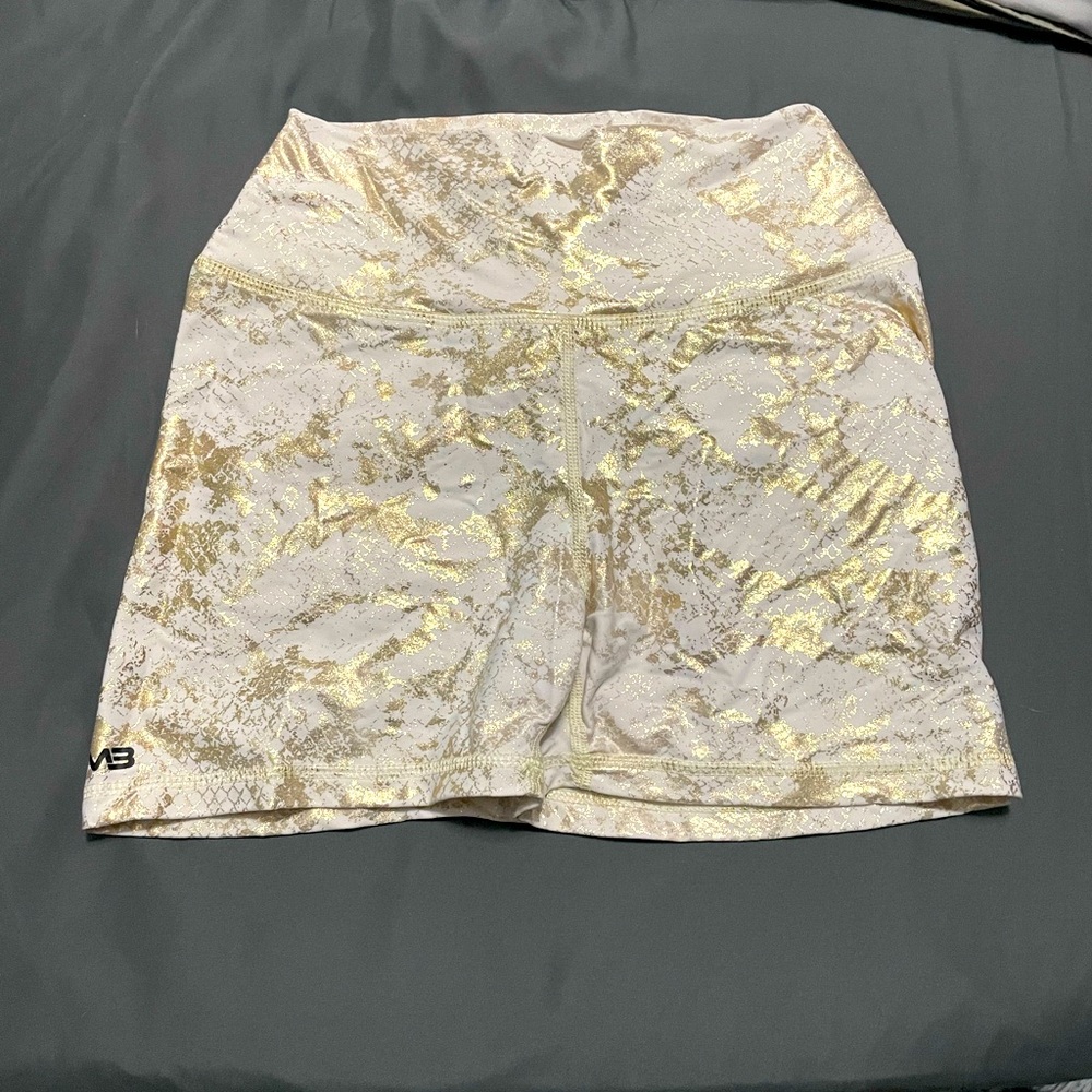 Minibeast metallic gold marble tie dye cargo shorts with butt scrunch